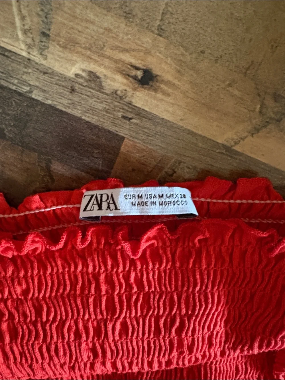 Zara Red Puff-Sleeve Smocked Crop Top
